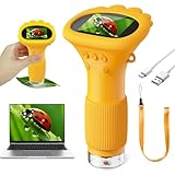 Lemoni mikroskop Ashfly-mikroskop für Kinder, lemoni Explorer - digitalermikroskop 2,0' IPS-Bildschirm USB Microscope LED Lights -Anschluss an PC, Mini-Mikroskop draussen ab 3 Jahren-Orange