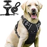 Anti Zieh Geschirr, No Pull Hundegeschirr Mit Reflektierenden Streifen, Verstellbar & Gepolstert, Atmungsaktiv, Komfortables Brustgeschirr, Reduziert Belastung an Arm & Schulter (Schwarz, s)