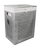 DVier Wäschekorb Holz MDF Grau Ice Grau mit Bezug Deckel Handgriffe 40x30 H.55cm