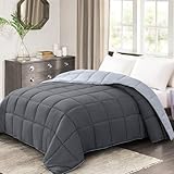 Homelike Moment Übergroße Queen-Bettdecke – Graue, leichte Daunen-Alternativ-Bettwäsche, Ganzjahres-Bettdecke, gesteppt, wendbar, weich, gemütlich, Übergröße, Queen-Size-Bett, Dunkelgrau/Hellgrau