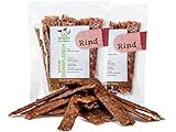 ROQSY Natur-Dörrfleisch 100% RIND Trockenfleisch für Hunde 200g Kauartikel auch für Welpen getreidefrei Jerky Kaufleisch Hundesnack Kaustreifen Leckerlies Kaustangen schonend getrocknet