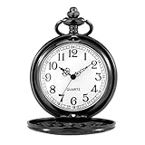 Cerioll Retro Quarz Taschenuhr, Vintage Herren Taschenuhr Mit Kette, Antik Kettenuhr Mit Arabischen Ziffern, Für Männer, Vater, Opa, Geburtstag Jahrestag, Unisex, Schwarz