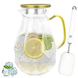 Gentpovth 2.2 Liter Karaffe Mit weicher Reinigungsbürste, Karaffe aus Borosilikatglas mit Deckel Edelstahl, Rautenmuster Wasserkrug für Heißes Kaltes Wasser, für hausgemachte Getränke, Eistee, Wein