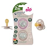 NIP Cherry NIGHT 6 + Rundsauger Schnuller Leuchtschnuller, CHERRY NIGHT 6-36 Monate, Knopf leuchtet langanhaltend im Dunkeln, NACHHALTIG, HAUTFREUNDLICH, 2er Pack