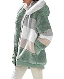 ABINGOO Damen Mantel Kapuzenjacke Winterjacke Mode Warm Hoodie Pullover Jacken Reißverschluss Plüschjacke Fleecejacke Oberteile(Grün,2XL).