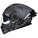 Woljay Motorrad Integral Klapphelm mit Doppelvisier integriertes Motorrad für Erwachsene Männer und Frauen Straßenrennen Moped DOT/ECE Zugelassen (Starry Sky-Transparent Visor,Small)