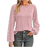 Generisch Pullover Damen Elegant Bluse Langarm Rundhals T Shirt Raglan Spitzenärmel Oberteile Casual Blusen Shirt Herbst Tunika Tops Einfarbig Locker Lässig Blusen