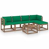 Chusui 6-TLG. Garten-Lounge-Set mit Grünen Kissen, Balkon Möbel, Gartensofa, Balkonmöbel Set, Terrassenmöbel, Gartenlounge Outdoor,