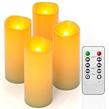 PChero LED Kerzen Outdoor mit Fernbedienung, 4er Elektrische Stumpenkerzen LED Kerzen mit Timer Wasserdicht Gartendeko für Innen Draußen Garten Terrassen Tisch Deko