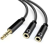 lalasis Audio splitter Klinke Y Aux Adapter, 3.5mm Stecker auf Buchse Headset Stereo Aux Splitter Kabel kopfhörer doppelstecker für Laptop,Tablet,Smartphone,Samsung,Lautsprecher,PC,Live usw Schwarz
