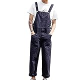 Herren-Overall, Vintage-Denim-Overall, verstellbare Träger, mehrere Taschen, Unisex, Arbeitskleidung, urbaner Utility-Anzug, Schwarz , M