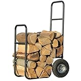 Geländegängiger Holzwagen für Brennholz mit großen Rädern, 250 lbs Tragfähigkeit, Hochleistungs-Dolly-Schlepper zum Transportieren von Kaminholz zur Lagerung in Innenräumen