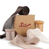 Pretty Jolly Braunes Seiden-Satinband für Blumenstrauß, 4 Rollen, 3,8 cm x 4,5 m, handgefertigte, ausgefranste Stoffbänder für Geschenkverpackungen, Basteln, Babypartys, Hochzeitseinladungen,