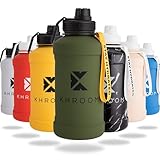 Khroom Edelstahl Trinkflasche 1,3L & 2,2L – Kohlensäure geeignet, auslaufsicher, spülmaschinenfest, einwandig, BPA-frei | Metall Trinkflasche | 1 Liter Wasserflasche | Fitness- & Sportflasche Grün