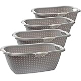 Sustania 4er Set Wäschekörbe Grau mit Ergonomischen Griffen - Rechteckige Kunststoff Wäschewannen 60L x 40B x 22H cm für Haushalt und Wäscheorganisation