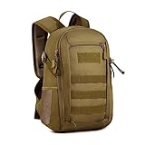 HUNTVP 12L Mini Rucksack Taktisch Wanderrucksack Molle Schultasche Wasserdicht Daypack Militärisch Schulrucksack Studenttasche Unitasche Sporttasche für Herren Damen Outdoor Sport (12L-Braun)