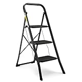 HBTower Leiter 3 Stufen Klappbar, Trittleiter mit Anti-Rutsch-Pedal, Tragbare Robuste Tritthocker mit Handläufen, Perfekt für Küche & Haushalt, 150KGS Kapazität, Schwarz