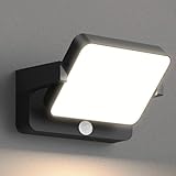 vatato 30W Außenwandleuchte mit Bewegungsmelder, LED Wandleuchte Innen Außen Wandlampe mit Schwenkbar Panel, Wasserdicht IP65 aussenlampe wand, Warmweiß außenleuchte 3000K für Garten Terrasse,Schwarz