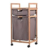 Wäschesortierwagen aus Bambus mit Rollen und Ablage, japanischer Stil, Wäschekorb Organisation und Stoff-Aufbewahrungsbehälter, nützlich für Schlafzimmer/Badezimmer (braun)