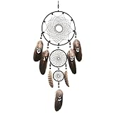 UKCOCO Kreativer Makramee Traumfänger Anhänger aus Schwarzem Garn mit Federn Boho Wanddeko für Schlafzimmer und Wohnzimmer Handgewebtes Zimmerornament