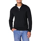 Amazon Essentials Herren Pullover mit Viertelreißverschluss aus 100% Baumwolle, Schwarz, L