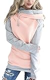 Aitos Pulli Damen Hoodies Damen Pullover Kapuzenpullover Sweatshirt Pulli Zweifarbige Longsleeve Tops Doppelte Kapuzenpulli Casual,A-rosa,XL