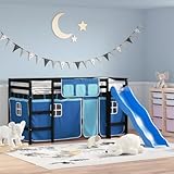 UJCHVHN Beds & Accessories Kinder Hochbett mit Vorhängen ohne Matratze Blau 90x190 cm Einzelmöbel