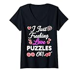 Damen Ich Liebe einfach verdammte Puzzles T-Shirt mit V-Ausschnitt