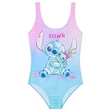 Disney Badeanzug Mädchen, Einteiliger Schwimmanzug Badekleidung - Geschenke für Mädchen (Rosa/Blau Stitch, 9-10 Jahre)