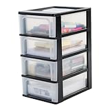 Iris Ohyama, Kunststoff Schubladenbox mit 4 flachen Schubladen, Schwarz, Easy-Pull-System, A4, A5 & A6 Format, Schreibtisch Organizer für Büro, Schule, Schreibwaren, BPA-frei, Schubladenschrank,