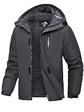 Peakwell Herren Fleece Warme Winterjacke Outdoor Skijacke Winter Wanderjacke Arbeitsjacke Fleecejacke Übergangsjacke mit Tasche, Dunkelgrau, XL
