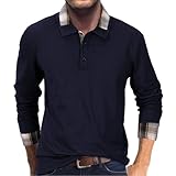 HMIYA Herren Poloshirt-Langarm Karierter Kragen Poloshirt aus Baumwolle atmungsaktiv Golf Casual T-Shirt,Navy,XXL