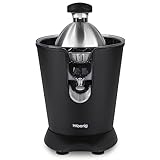 H.Koenig AGR82 - Professionelle elektrische Zitruspresse 160W, Hebel und Filter aus Edelstahl, Anti-Tropf-System, BPA-frei, spülmaschinenfeste Teile, Schwarz