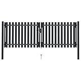 Willood Doppelflügel Zauntor Stahl 306x125 cm Anthrazit Gartentor Pforte Hoftor Gartentür Gartenpforte Hoftür Einfahrtstor Doppeltor Zauntür