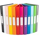 OfficeTree 12x Ringbuch A4 Set - 12 Farben - 2-Ring-Mechanik - Ringmappe A4 Rückenbreite 3,5cm - Ringhefter A4 aus robusten Kunststoff- Ringordner A4 schmal inkl. Sticker - Hefter A4