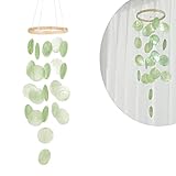LUMOOM Muschel Windspiele, Boho Deko Muschel Traumfänger Girlanden, Einzigartiger Herrlicher Klang, Windspiel Garten Hängend Deko für Terrasse Rasen Garten, Kreis (Grün)