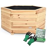 holz4home® Outdoor Pflanzkübel XL I 6-Eckig aus Tannenholz I inkl. Gartenhandschuhe & Vlies I Blumentopf Terrasse aus Holz I Pflanzkasten Pflanztopf Blumenkübel Balkon