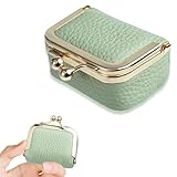 SHOFUL Mini Schmuckschatulle aus echtem Leder, tragbar, Münzgeldbörse, Schmucketui mit Kussschloss, Mini Reise Ring Box für Damen für Ohrringe, Ringe, Halsketten, Armbänder (Grün)