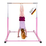 Müller & Blum Premium Turnreck für Kinder, höhenverstellbares Turngerät für Indoor & Outdoor, Turnstange aus Holz & stabile Stahlkonstruktion, 200 kg belastbar, Optional mit Matte (Rosa)