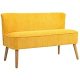 HOMCOM 2 Sitzer Sofa, Couch mit Kordoptik, Holzbeine, Gepolsterter Polstersofa, Doppelsofa für Wohnzimmer, Schlafzimmer, 117 x 56,5 x 77 cm, Gelb