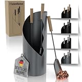 Heimfleiss® Kaminbesteck Modern Grau | Ofenbesteck Kaminbesteck Set | Hochwertiges Kaminset aus Schürhaken & Kehrset | Kaminzubehör mit Holzgriff | Kaminofen Besteck Anthrazit | Kamingarnitur für Ofen