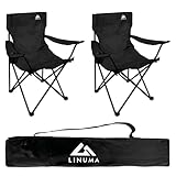 LINUMA® 2er Set - Faltstuhl SCHWARZ Campingstuhl Anglerstuhl mit Getränkehalter & Tragetasche - Anglersessel klappbar - Klappstuhl Gartenstuhl Faltstuhl Relaxsessel Angelsessel faltbar