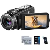 ORDRO Full HD 1080P 30MP Camcorder 18-facher Digitalzoom IR-Nachtsicht YouTube-Videokamera 3,0 Zoll 270° drehbarer Bildschirm mit 16 GB Karte und 2 Akkus Vlogging-Kamera (Schwarz)
