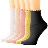 DRESHOW Socken mit Rüschen Rüschensocken Damen Atmungsaktiv Baumwolle Crew Gestrickt Socken Lässig Knöchel Socken für Damen Mädchen
