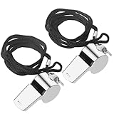 QOEOTUY 2 Stück Pfeife Edelstahl - Schiedsrichter Pfeife mit Schlüsselband - Trillerpfeife Sportunterricht, Laut und Deutlich - Profi Whistle für Schiedsrichter, Trainer