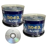 DVD+R DL Double Layer Logo 8X 8,5GB 240min Video - LSK Media Logo Top, 100 Discs, 2er-Pack, 50 Stück in Spindel | Rohlinge DVDs zum Brennen von Video | DVD-Discs blanko | beschreibbare DVDs