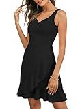 Missufe Elegant Kurzes Ärmellos Cocktailkleid Minikleid Damen Partykleid Wickelkleid Abendkleid Kleider (Schwarz, groß)