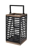 Metall Laterne schwarz mit Kerzenglas - 28 cm - Windlicht eckig mit Holz Elementen - Garten Balkon Deko Kerzen Leuchte zum Hängen
