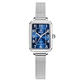 Taxau Rechteckige Damen Armbanduhr Kleines Damenarmbanduhren Eckig Mode Edelstahl Mesh Armband Damenuhr Elegant Wasserdicht Uhr für Frauen