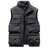 Zilimontt Herren-Fleece-Weste, dick, warm, ärmellos, Cargo-Weste, Winter-Arbeitskleidung, Tops, Windbreaker, Outdoor-Weste für Herren, große Größen (M, Grau)